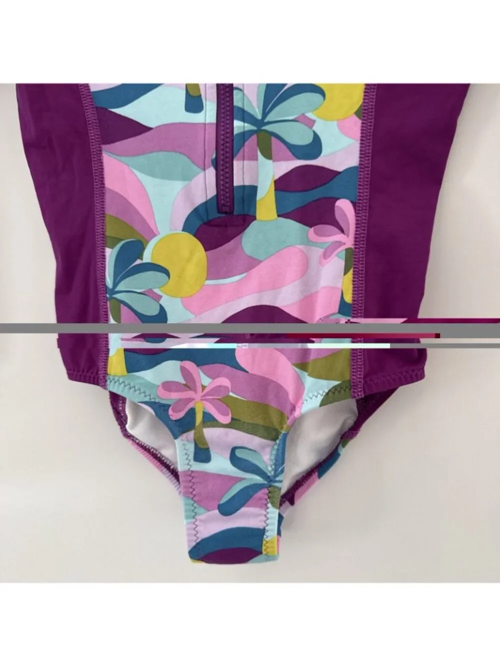 Garnet Hill Girls Wave Rider One Piece Size 5 Rashguard Swimsuit Multi Half Zip